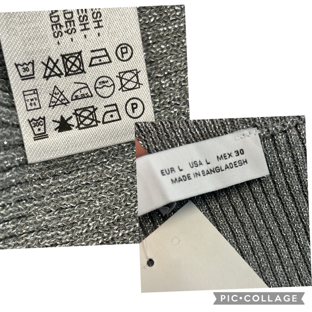 Zara metallic silver thread gray knit midi pencil skirt side slit Sz L NWOT - Picture 7 of 10